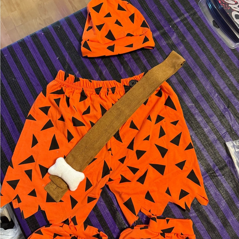 Vibrant Orange and Black Kids Prehistoric Costume bam bam 18-24mon